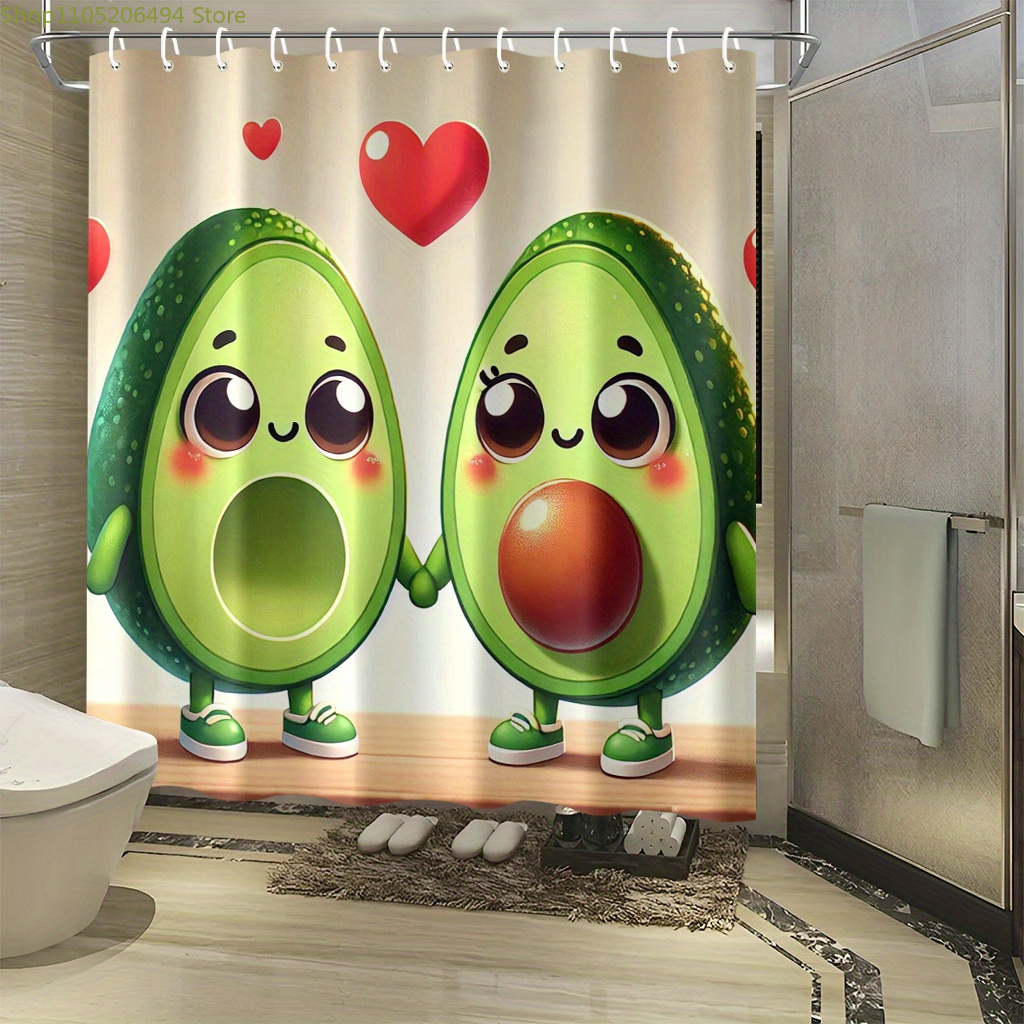 かわいいアボカドカップルシャワーカーテン、カワイイ愛のフルー - Home Bathroom Design Ideas のレビューと価格