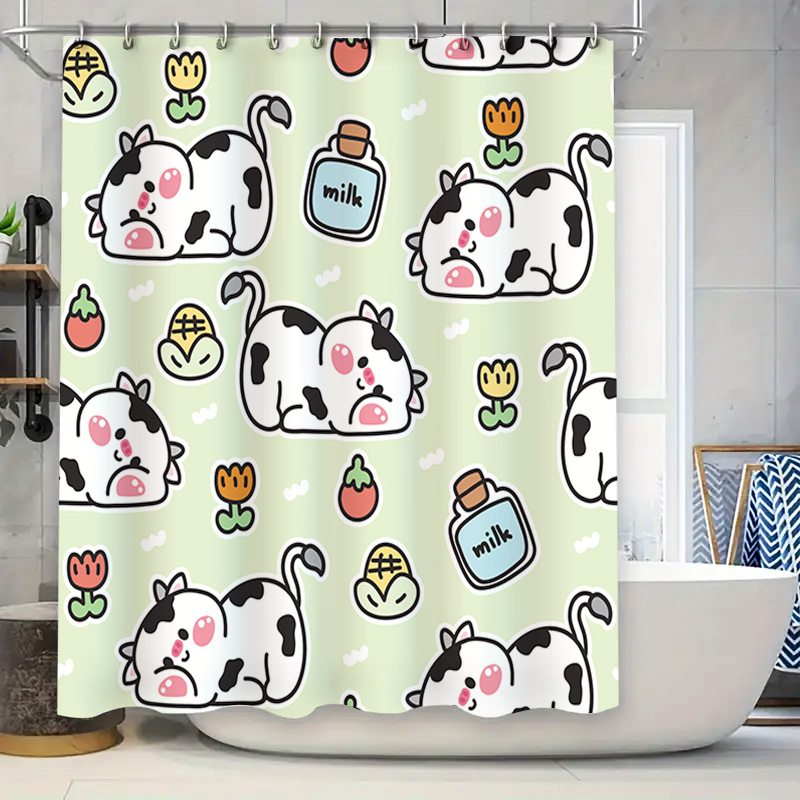 愛らしい牛柄シャワーカーテン パステルカラーのバスルーム装飾 - Home Bathroom Design Ideas のレビューと価格