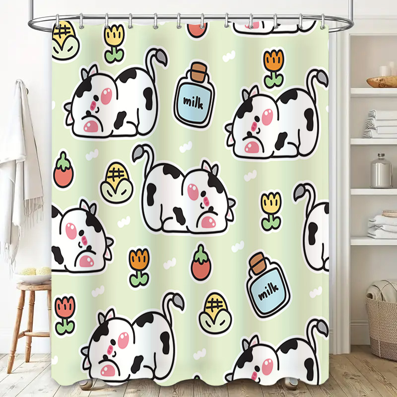 愛らしい牛柄シャワーカーテン パステルカラーのバスルーム装飾 - Home Bathroom Design Ideas のレビューと価格