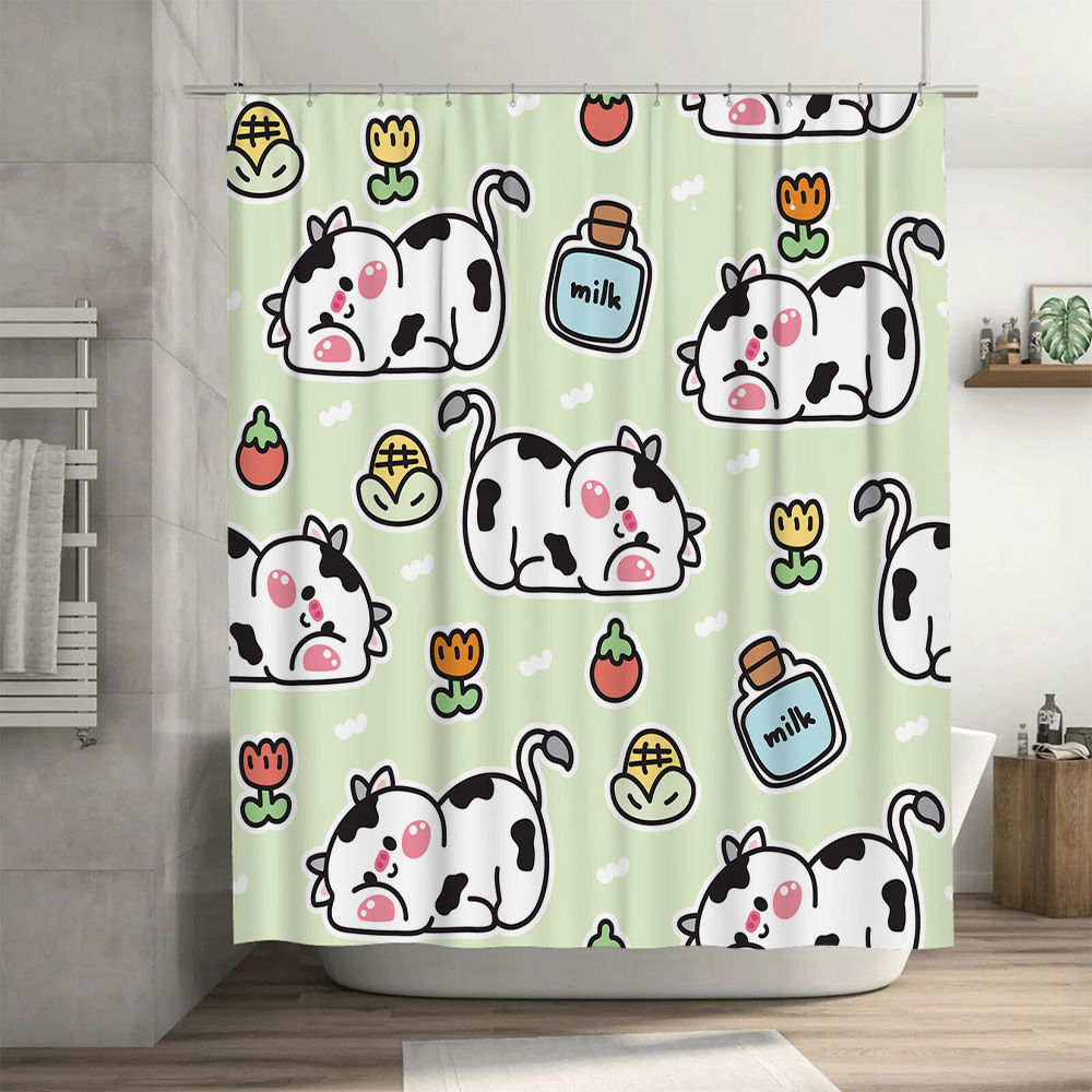 愛らしい牛柄シャワーカーテン パステルカラーのバスルーム装飾 - Home Bathroom Design Ideas のレビューと価格