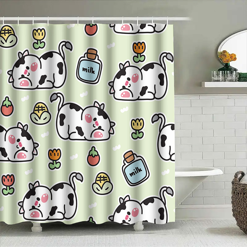 愛らしい牛柄シャワーカーテン パステルカラーのバスルーム装飾 - Home Bathroom Design Ideas のレビューと価格