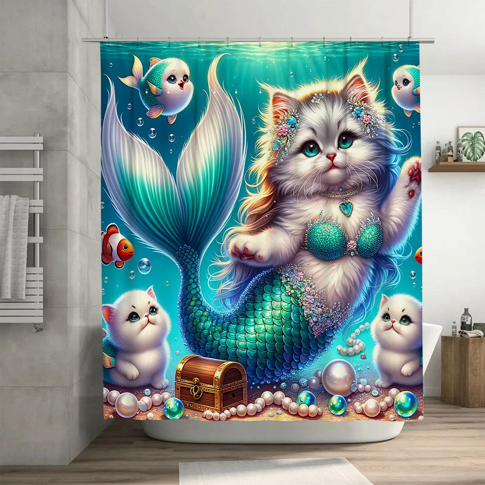 シャワーカーテンマーメイド猫フィッシュテール装飾防水ホームバ - Home Bathroom Ideas のレビューと価格