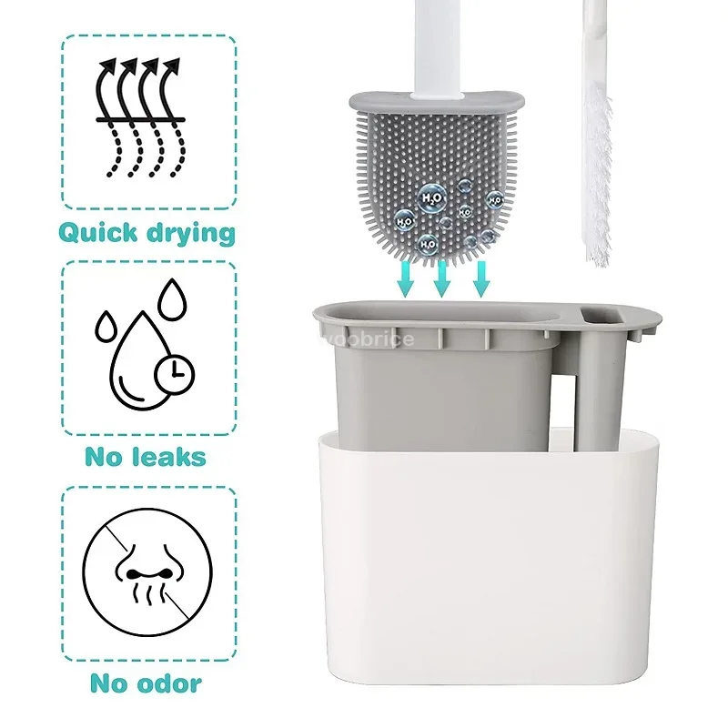 壁掛けトイレブラシ ホルダー付き 長柄シリコントイレブラシ  - Home Bathroom Products のレビューと価格