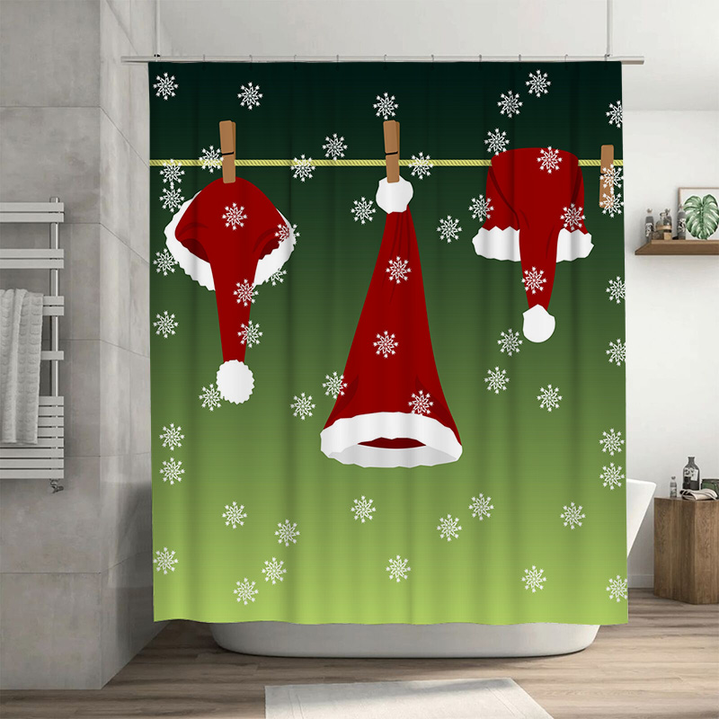 TU フェスティブクリスマスシャワーカーテンレッドサンタクロ - Home Bathroom Ideas のレビューと価格