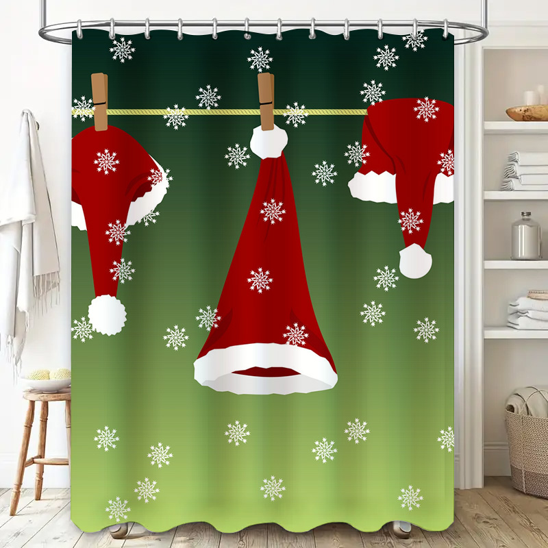 TU フェスティブクリスマスシャワーカーテンレッドサンタクロ - Home Bathroom Ideas のレビューと価格
