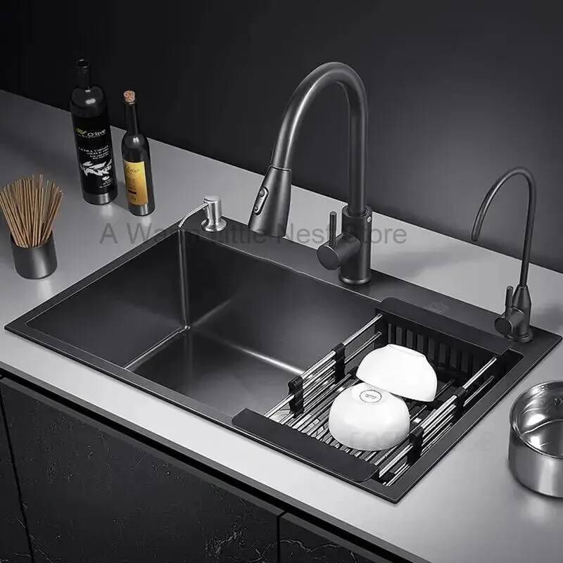 ブラックナノキッチンシンク浴室シンクステンレス鋼シングルスロ - Home One Bathroom Accessories のレビューと価格