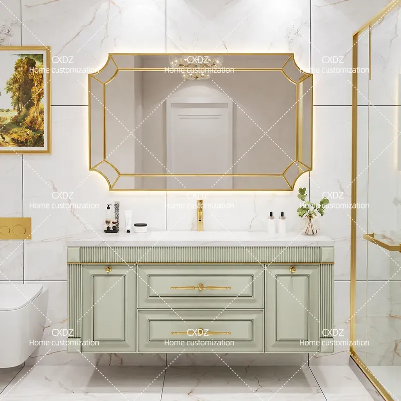 アメリカンオーク製の岩板一体型洗面台、鏡付き洗面台ユニット、 - Home Bathroom Vanity Combo のレビューと価格
