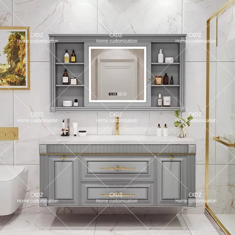 アメリカンオーク製の岩板一体型洗面台、鏡付き洗面台ユニット、 - Home Bathroom Vanity Combo のレビューと価格