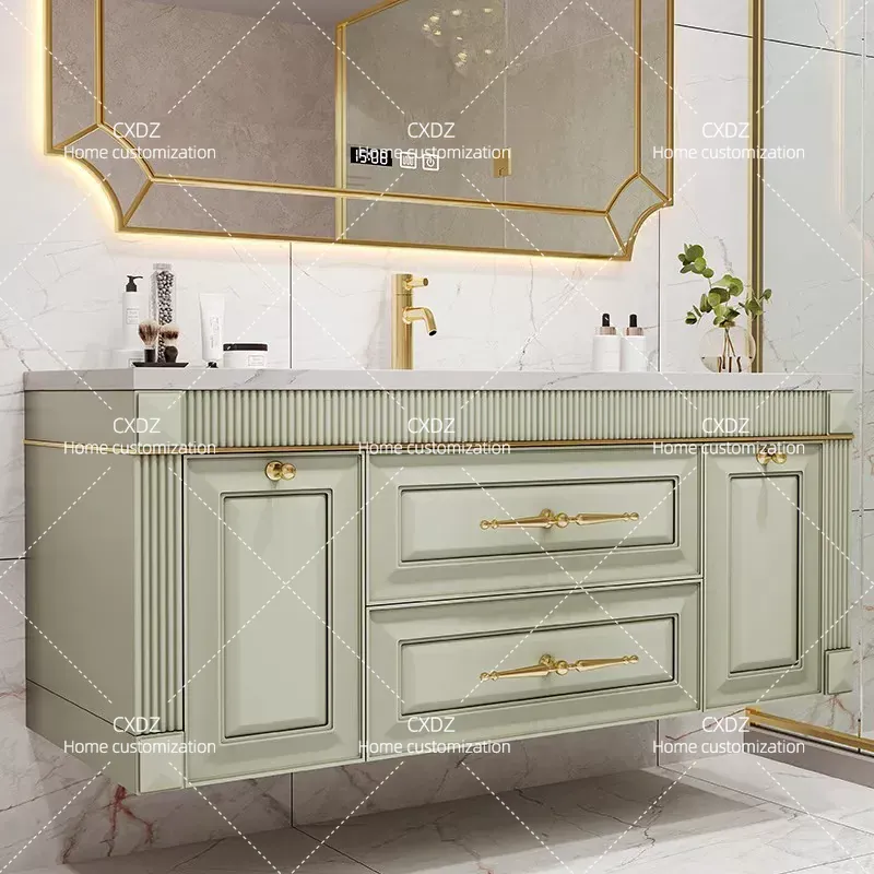 アメリカンオーク製の岩板一体型洗面台、鏡付き洗面台ユニット、 - Home Bathroom Vanity Combo のレビューと価格