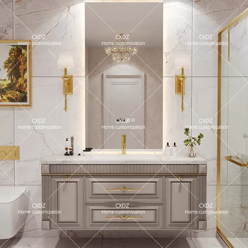 アメリカンオーク製の岩板一体型洗面台、鏡付き洗面台ユニット、 - Home Bathroom Vanity Combo のレビューと価格