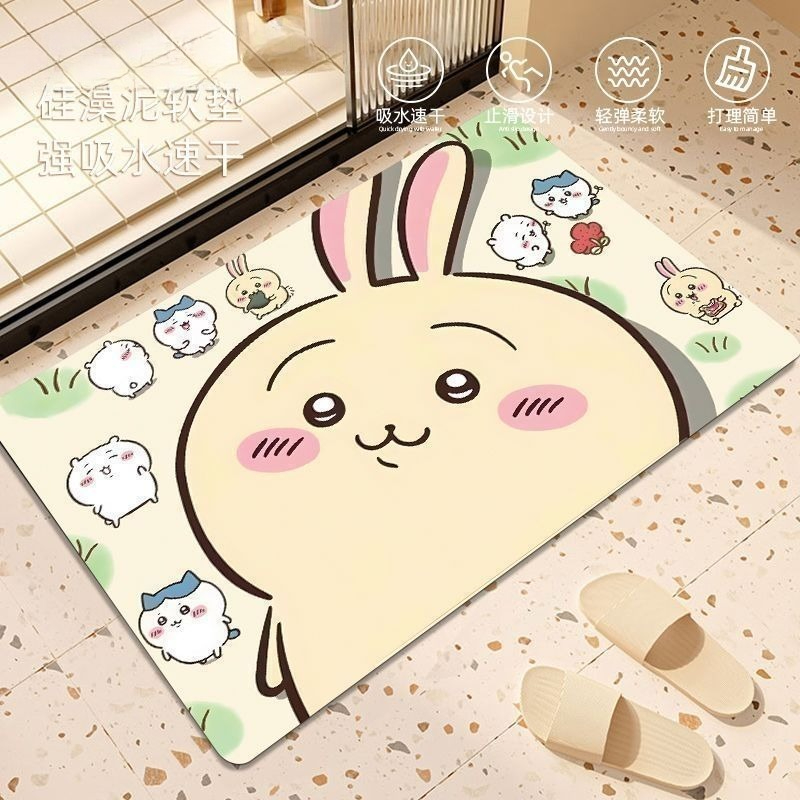 アニメちいかわハチワレうさぎ珪藻泥バスルームフロアマット滑り - Home Bathroom Movie のレビューと価格