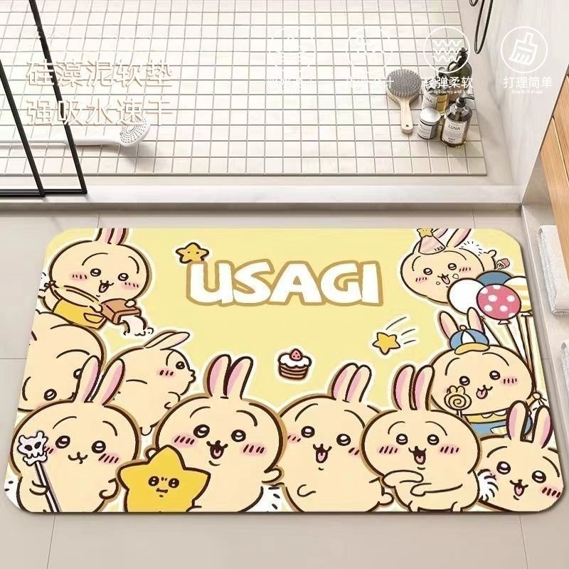 アニメちいかわハチワレうさぎ珪藻泥バスルームフロアマット滑り - Home Bathroom Movie のレビューと価格