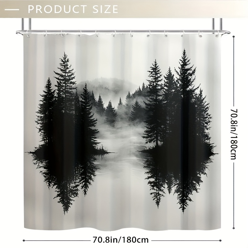 霧の森の木の森柄シャワーカーテン自然プリントバスルーム装飾黒 - Home Bathroom Ideas のレビューと価格