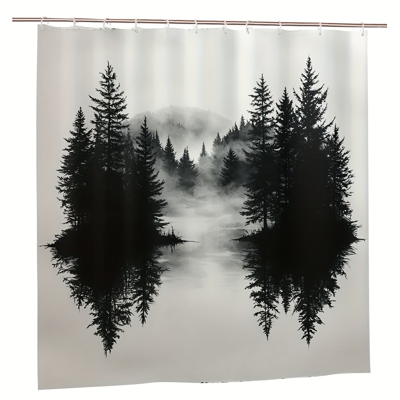 霧の森の木の森柄シャワーカーテン自然プリントバスルーム装飾黒 - Home Bathroom Ideas のレビューと価格
