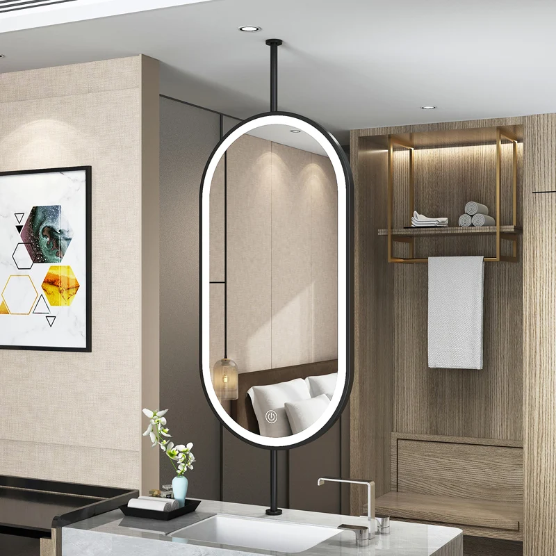 サイズ60x90cm天井楕円形吊り下げミラー現代的なシンプル - Home Bathroom Vanity のレビューと価格